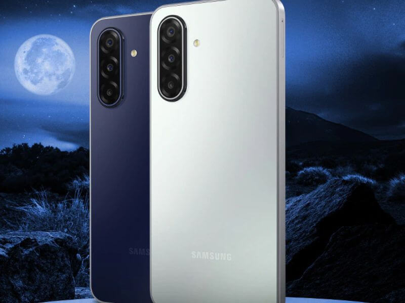 Samsung Galaxy smartphone back panel design in silver and blue colors