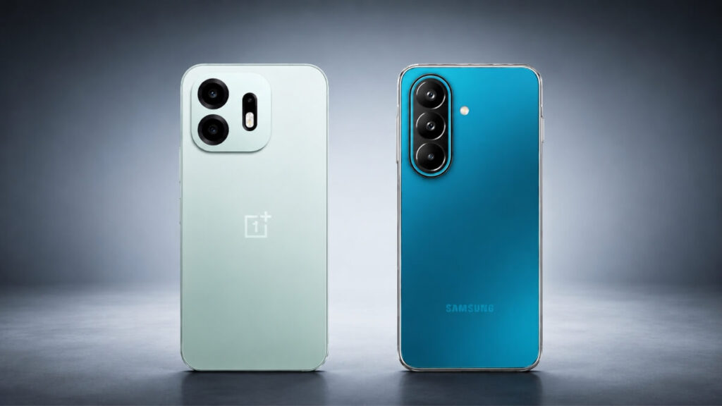 OnePlus and Samsung smartphones back panel and camera design comparison