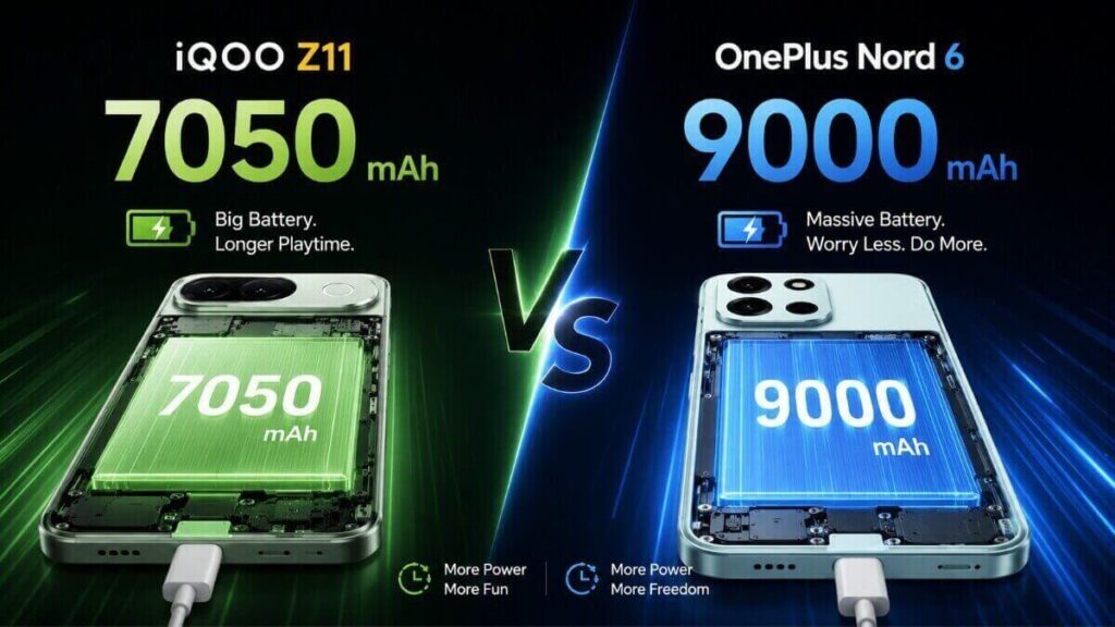 iQOO Z11 (7050mAh) vs OnePlus Nord 6 (9000mAh) battery capacity and charging comparison