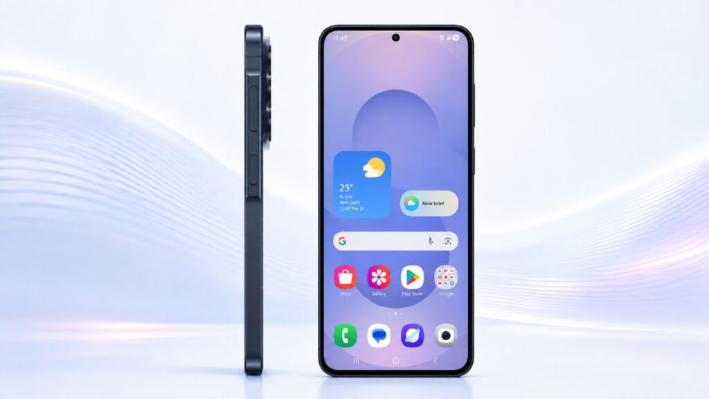 Samsung Galaxy A57 5G front display screen and slim side profile view
