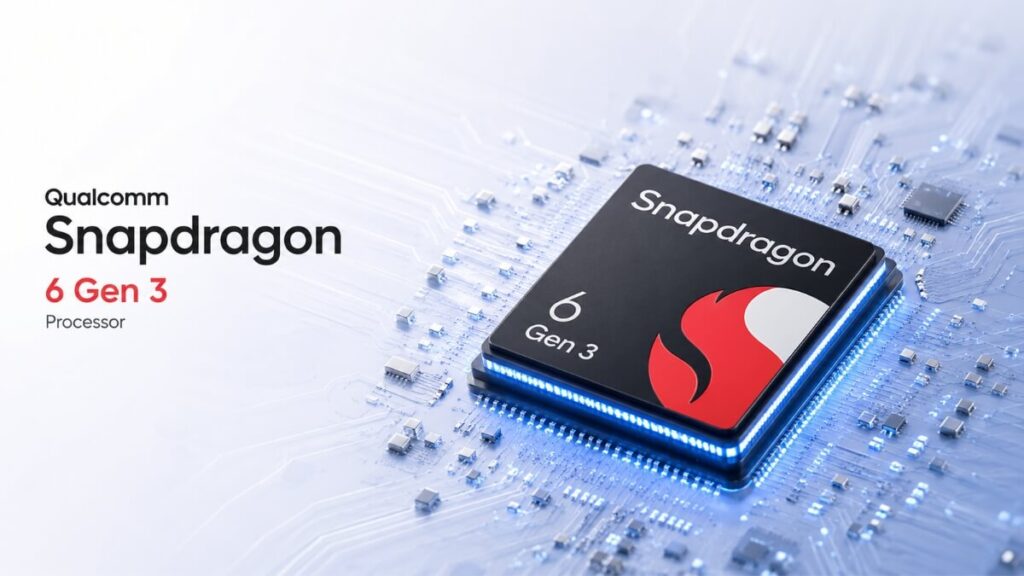 Qualcomm Snapdragon 6 Gen 3 Processor chipset closeup on motherboard circuit board
