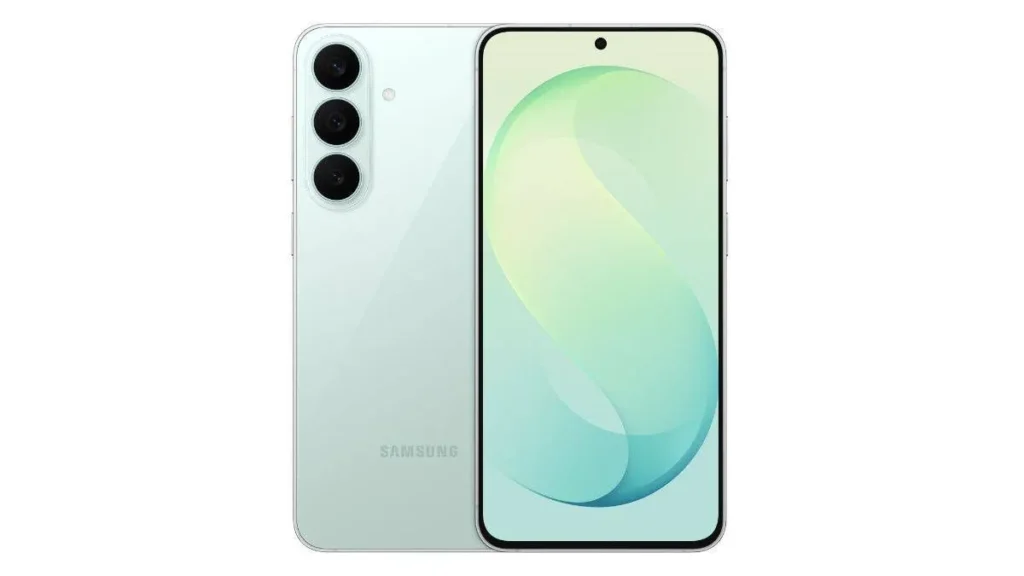 Samsung Galaxy S26 FE in Pistachio color showing front and rear design